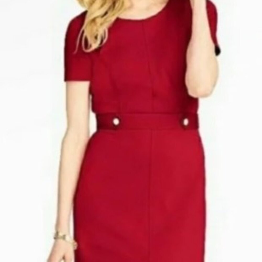 Talbots Knit Short Sleeve Red Dress w/ Gold Buttons Detail Size 2P